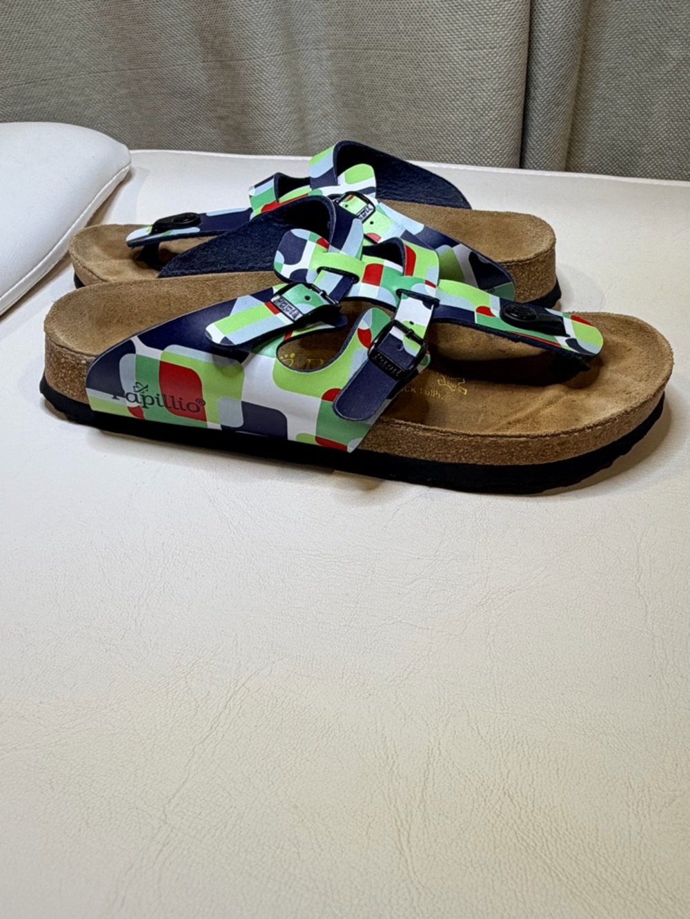 Papillio women’s Navy Green Red Patterned Adjustable Cork Sandals